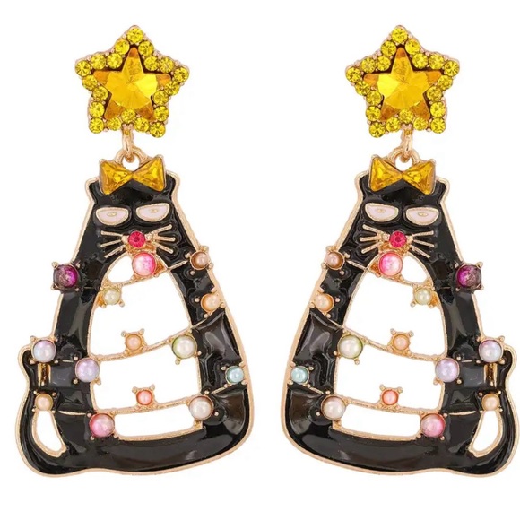 🎄New Festive Holiday Cat Earrings - Picture 1 of 2